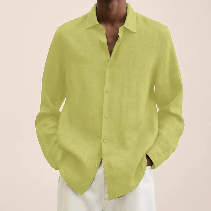 Men Cotton Linen Button Shirt V Neck Autumn Loose — feature 64