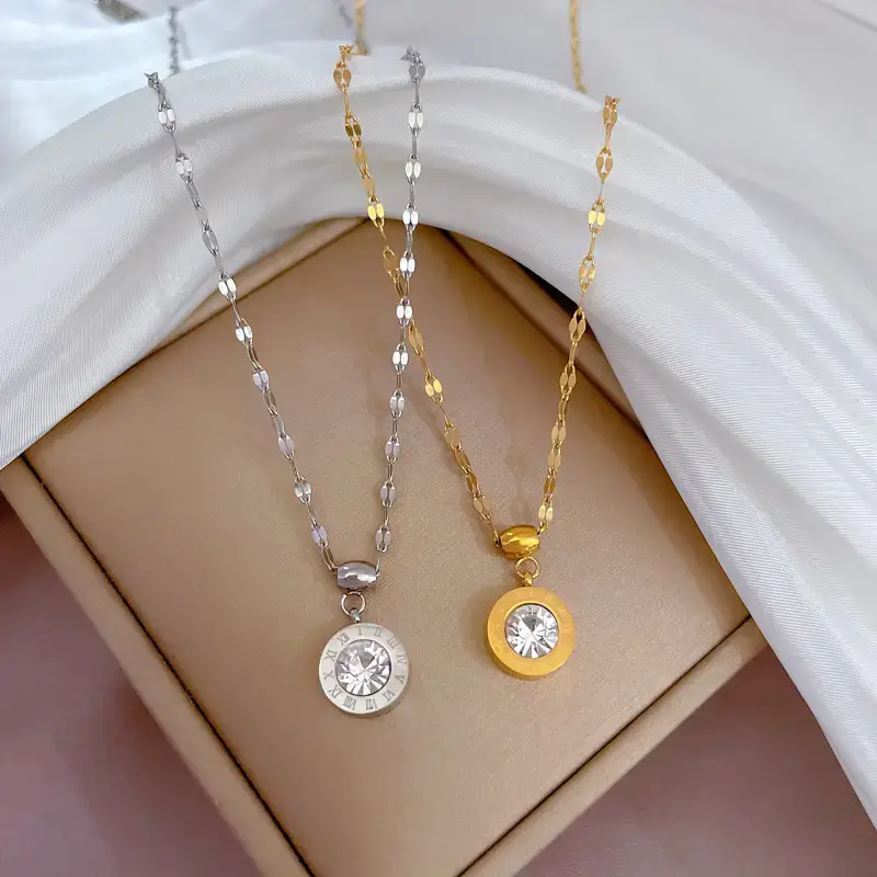 Titanium Zircon Necklace Set Gold Silver Dual Design - Image 4