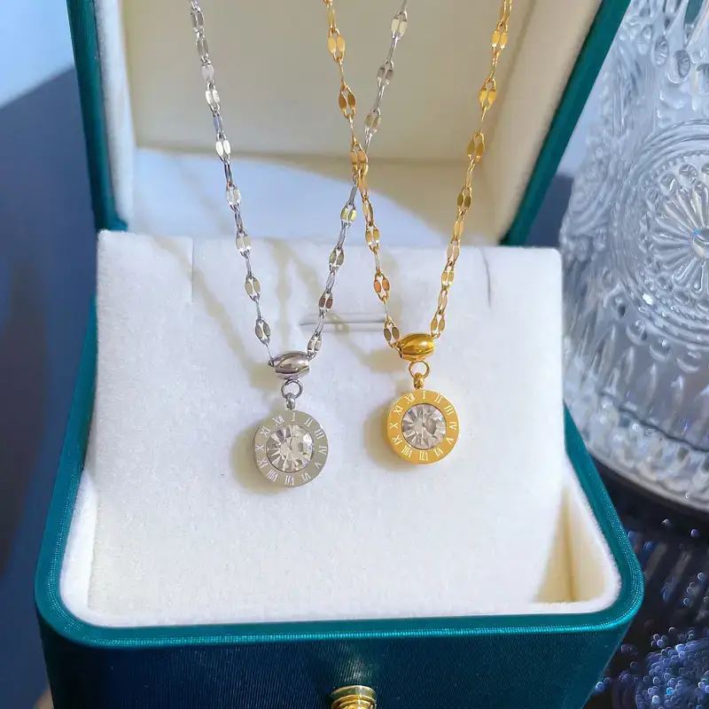 Titanium Zircon Necklace Set Gold Silver Dual Design - Image 5