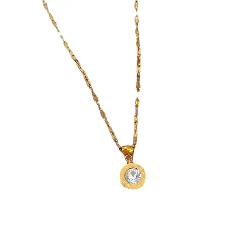 Titanium Zircon Necklace Set Gold Silver Dual Design - Image 7