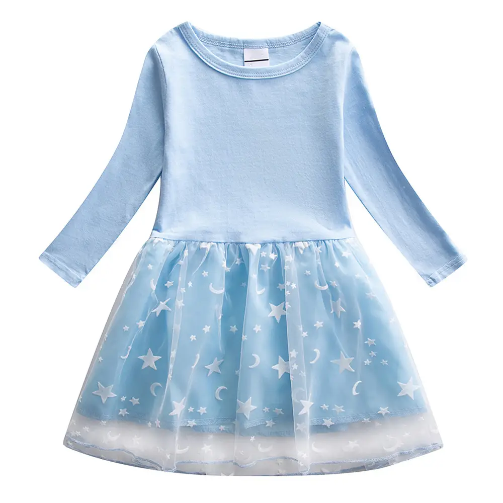 Girls' Blue Starry Skirted Long Sleeve Dress - Image 6