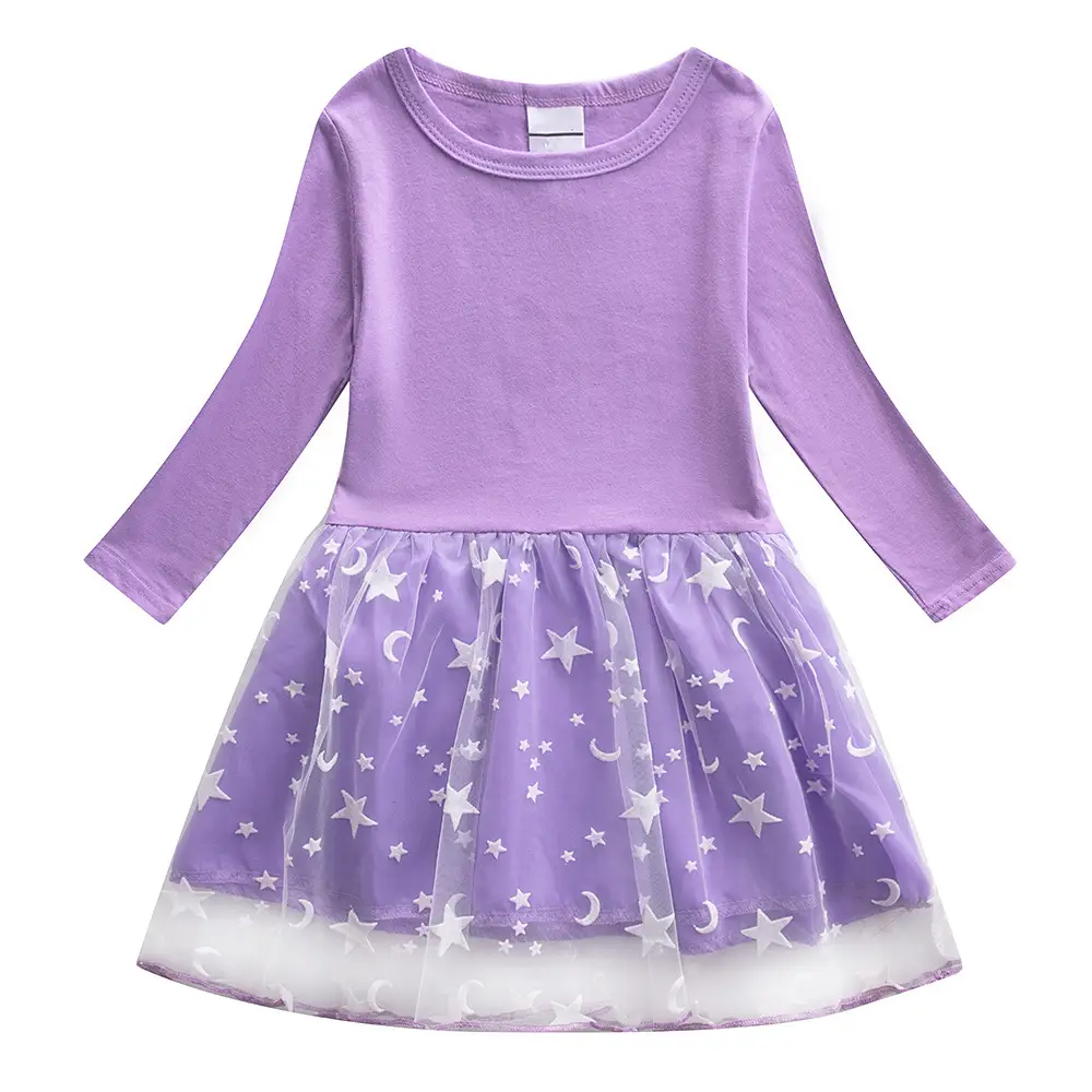 Girls' Blue Starry Skirted Long Sleeve Dress - Image 3