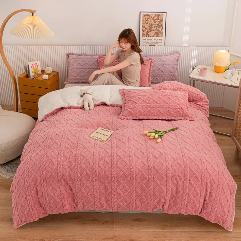 Winter Warm Fleece Quilt Cover Single Double Beige - Image 5