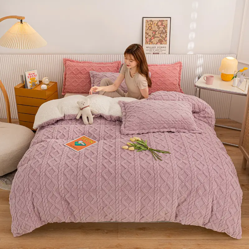 Winter Warm Fleece Quilt Cover Single Double Beige - Image 9