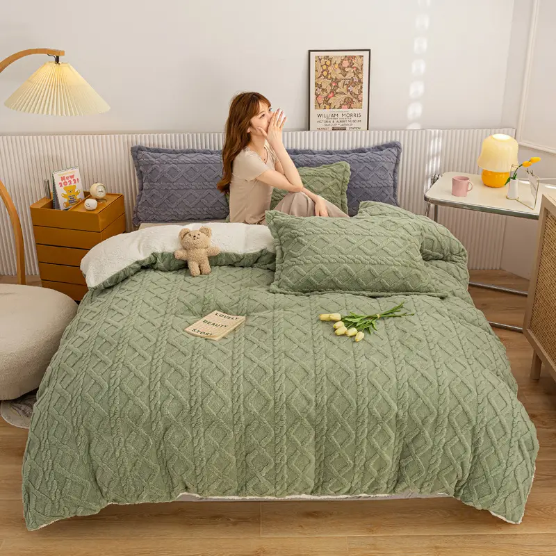 Winter Warm Fleece Quilt Cover Single Double Beige - Image 4