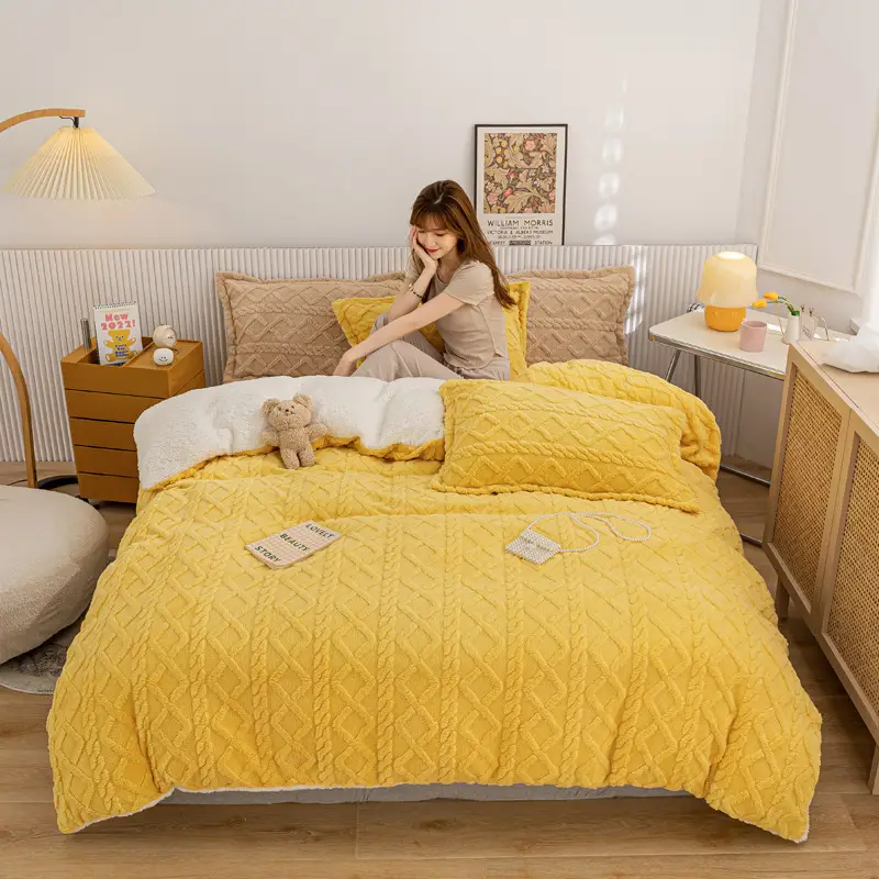Winter Warm Fleece Quilt Cover Single Double Beige - Image 7