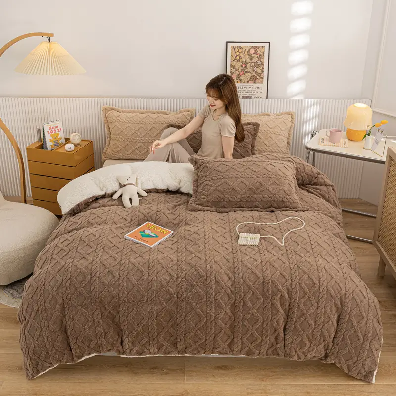 Winter Warm Fleece Quilt Cover Single Double Beige - Image 8