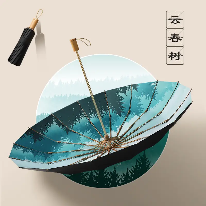 70% Off Folding Umbrella Small Green Wooden Handle - Image 11