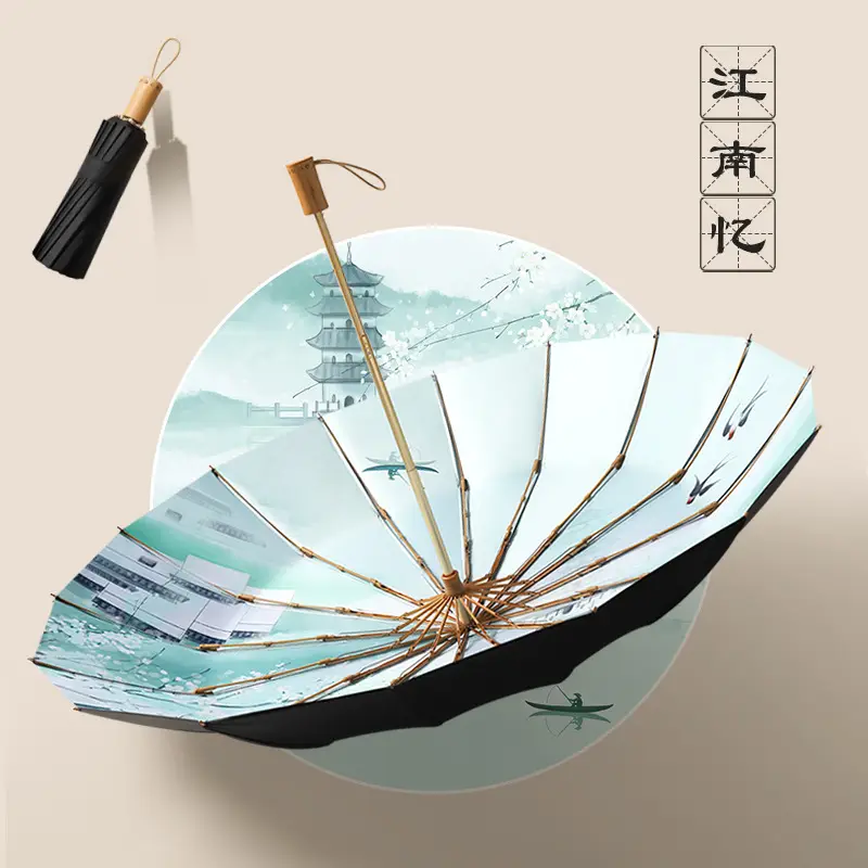70% Off Folding Umbrella Small Green Wooden Handle - Image 13
