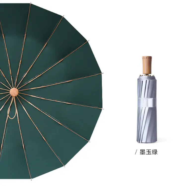 70% Off Folding Umbrella Small Green Wooden Handle - Image 17