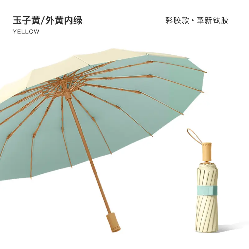 70% Off Folding Umbrella Small Green Wooden Handle - Image 3