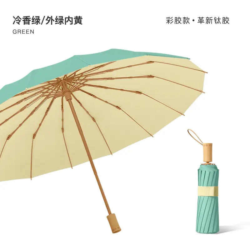 70% Off Folding Umbrella Small Green Wooden Handle - Image 5