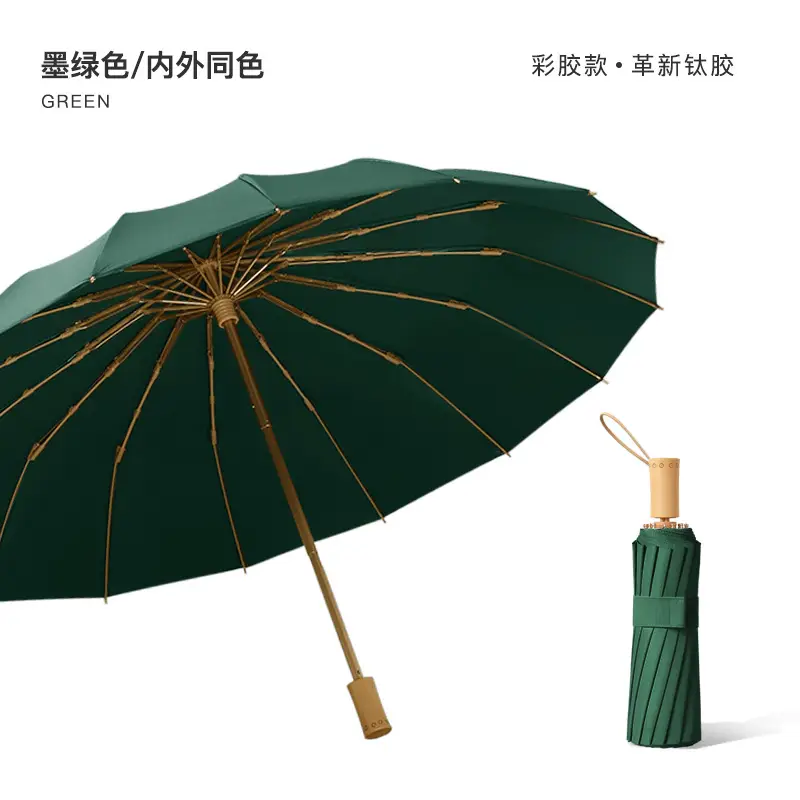 70% Off Folding Umbrella Small Green Wooden Handle - Image 8
