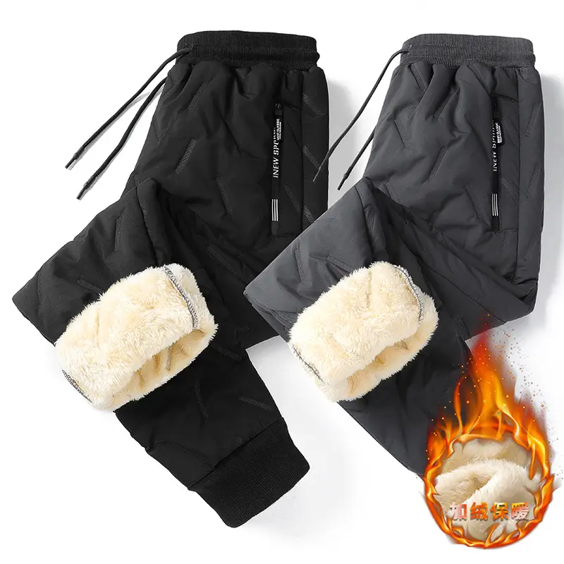 Men Fleece Lined Sweatpants Black Beige Winter Outdoor - Image 5