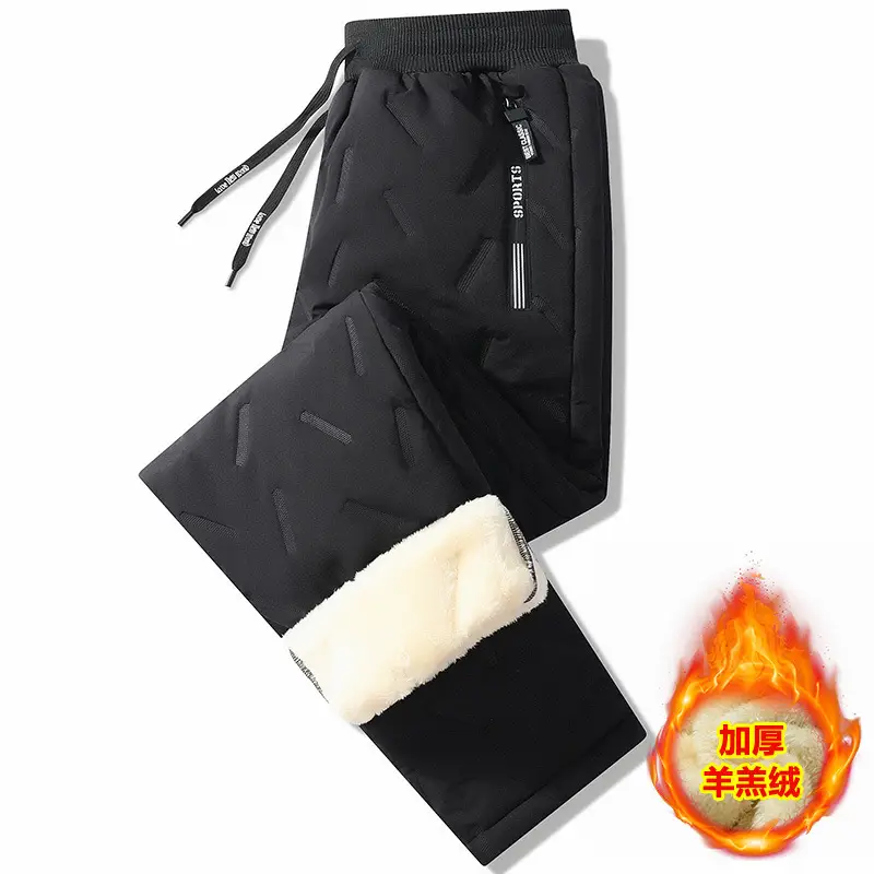 Men Fleece Lined Sweatpants Black Beige Winter Outdoor - Image 9