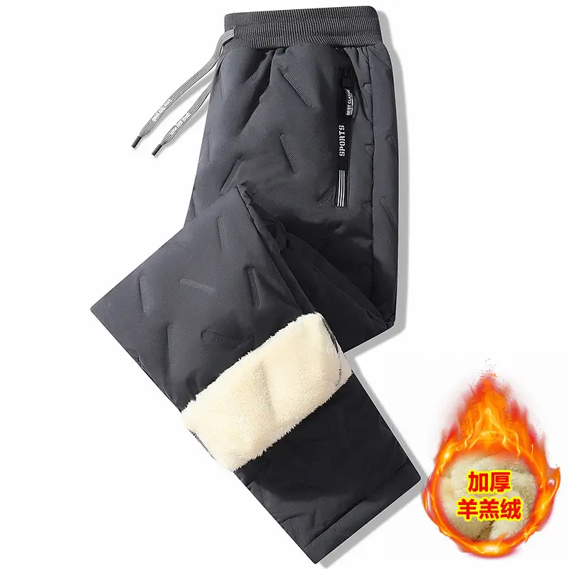 Men Fleece Lined Sweatpants Black Beige Winter Outdoor - Image 2