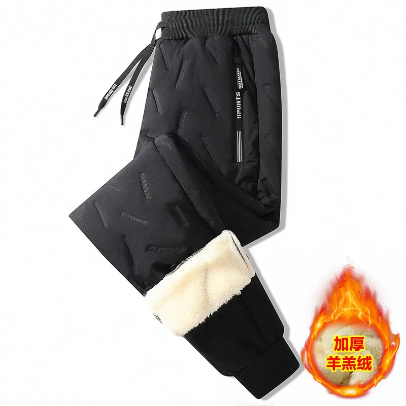 Men Fleece Lined Sweatpants Black Beige Winter Outdoor - Image 3