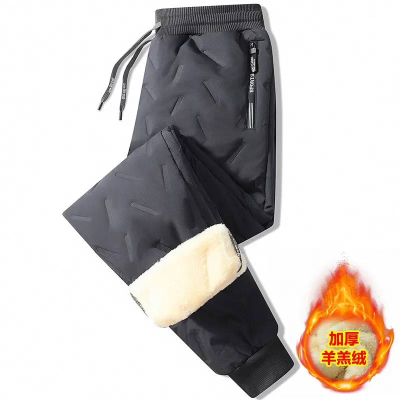 Men Fleece Lined Sweatpants Black Beige Winter Outdoor - Image 4