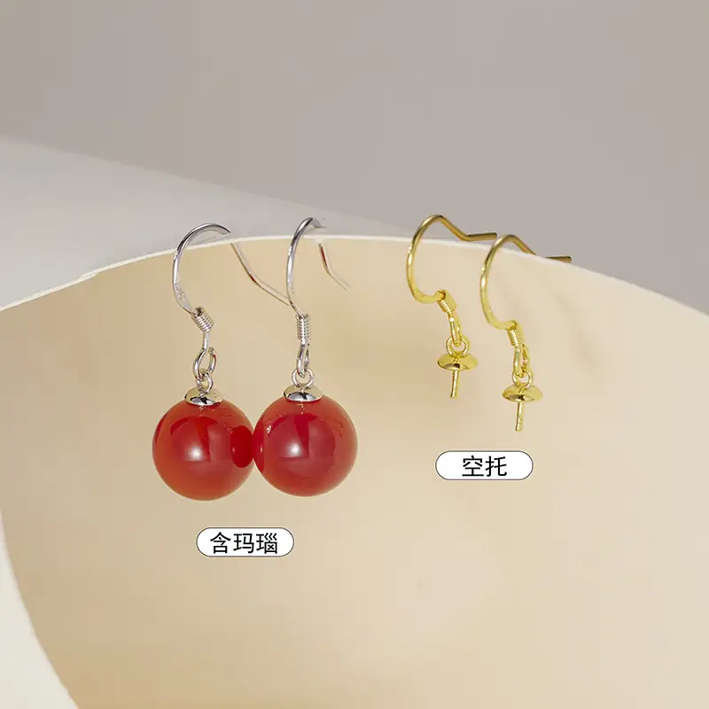 Vintage Red Agate Ear Hooks for Women
