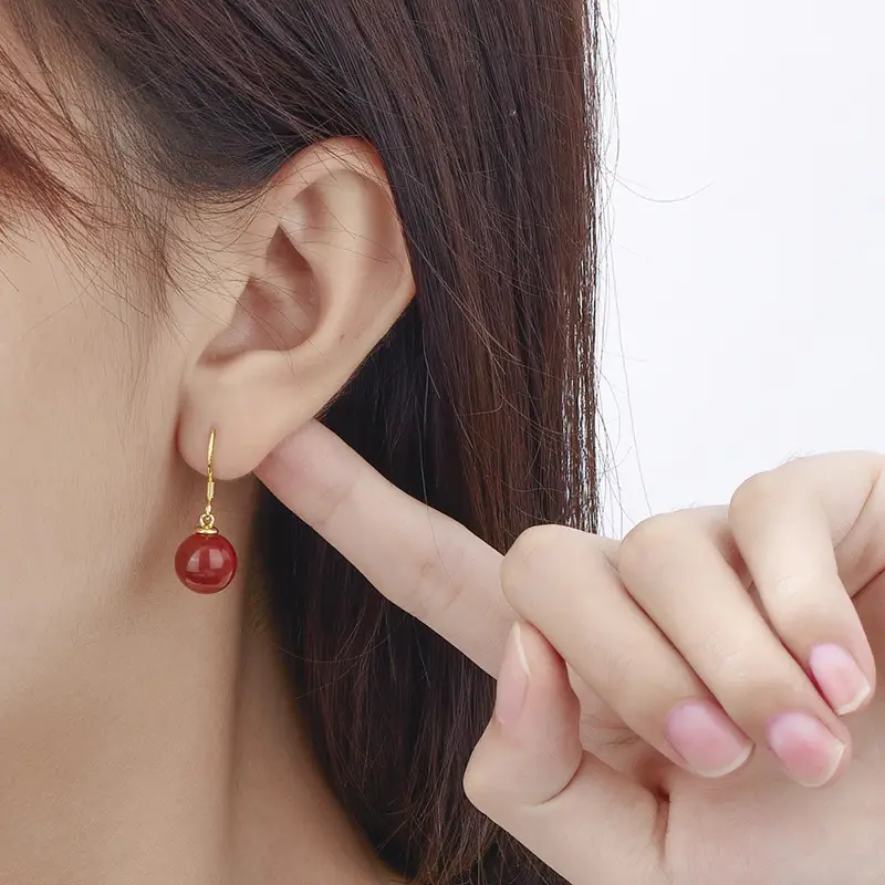 Vintage Red Agate Ear Hooks for Women