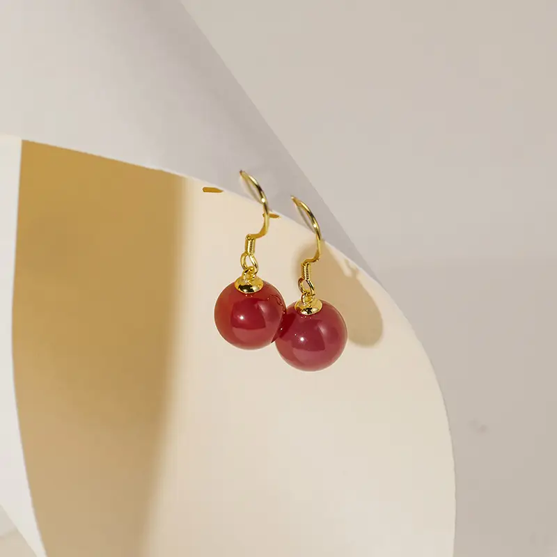 Vintage Red Agate Ear Hooks for Women