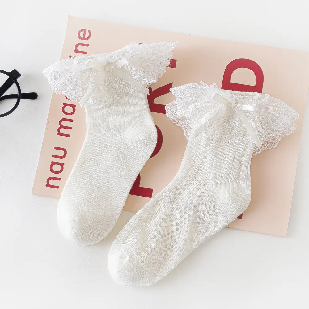 2024 Spring Girls White Lace Bow Socks
