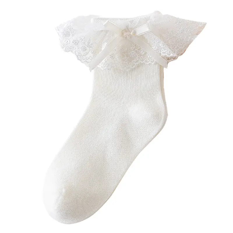 2024 Spring Girls White Lace Bow Socks