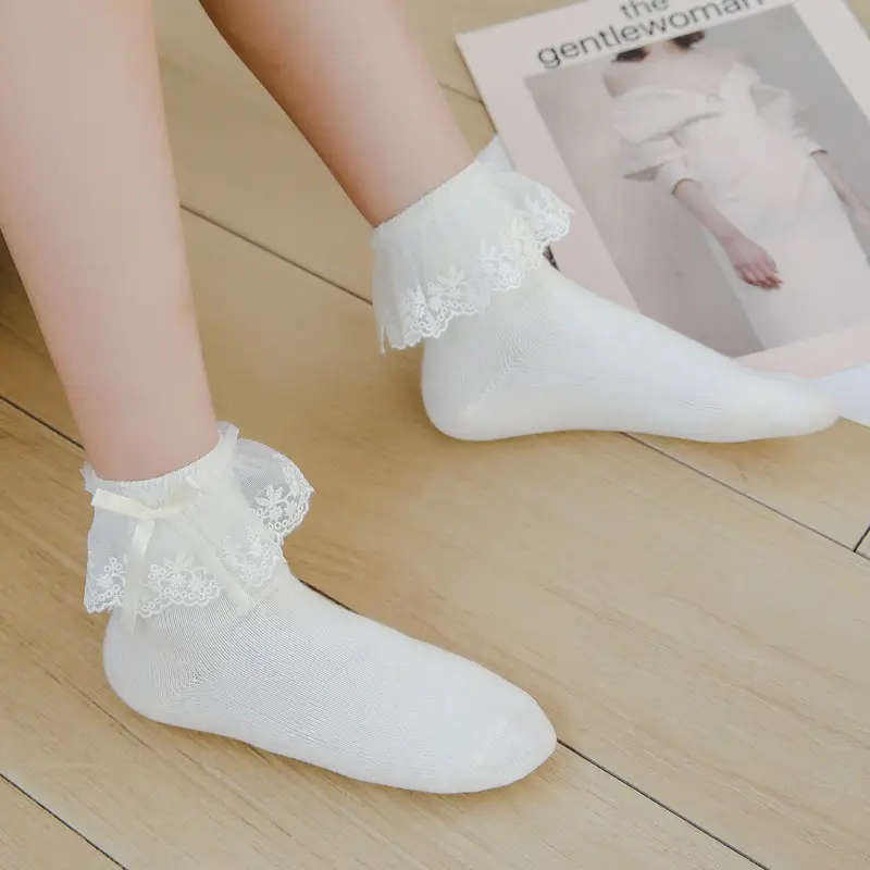 2024 Spring Girls White Lace Bow Socks