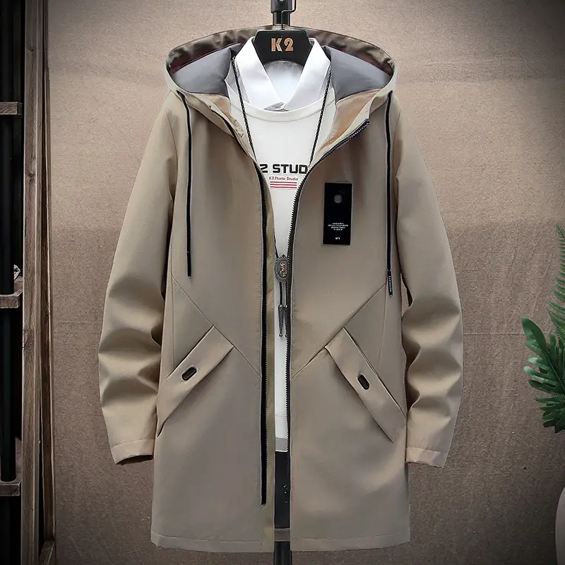 Men's 2022 Hooded Mid-Length Coat Beige - Image 3