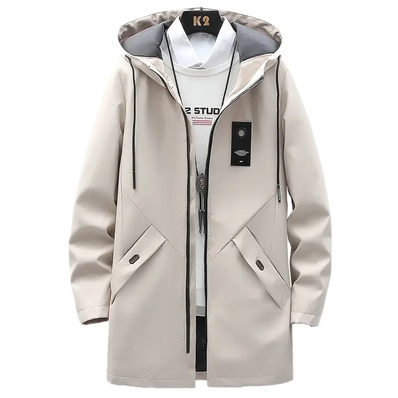 Men's 2022 Hooded Mid-Length Coat Beige - Image 5