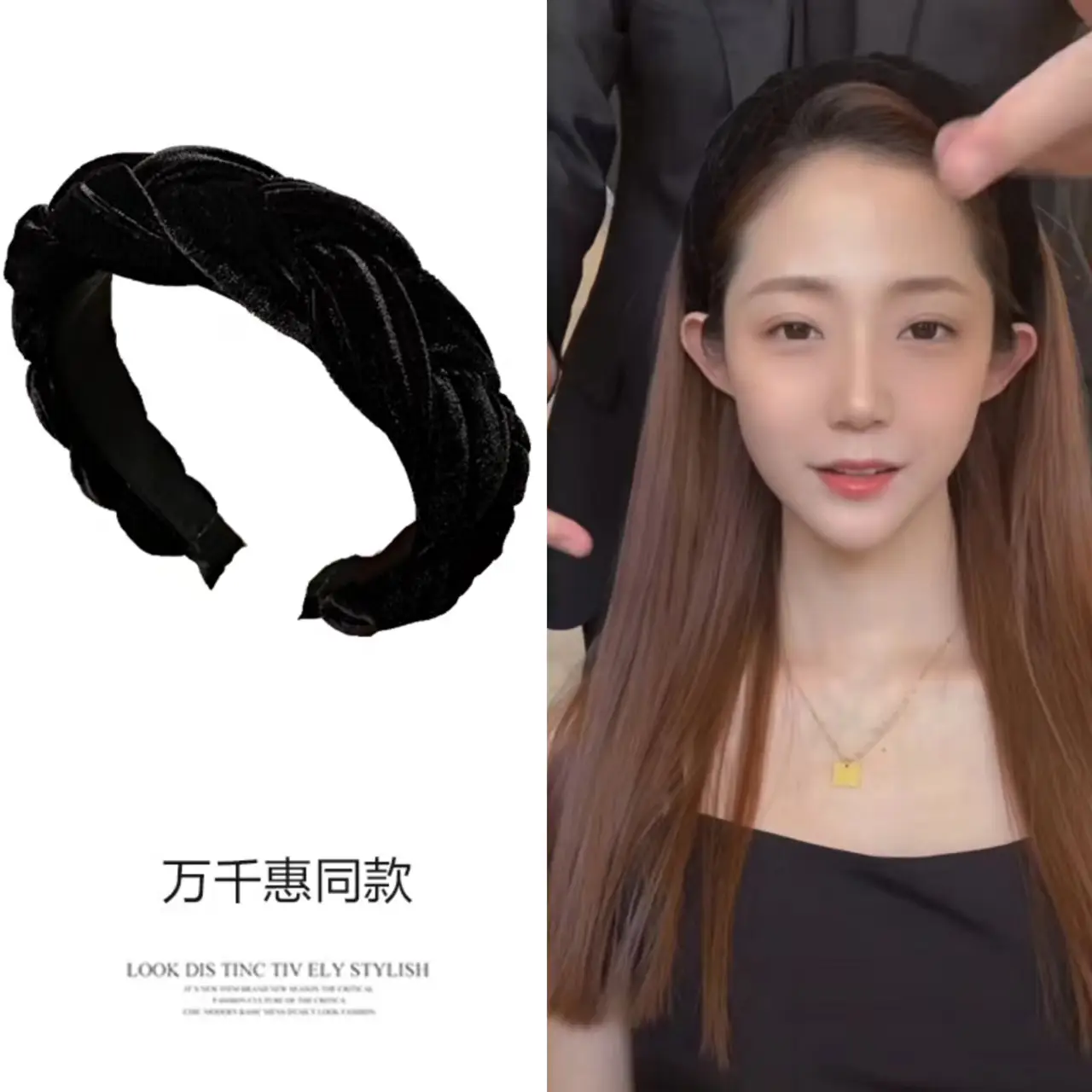 Black Velvet Twist Hairband for Women with Pearl Accents