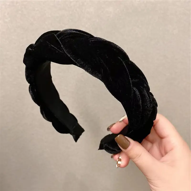Black Velvet Twist Hairband for Women with Pearl Accents