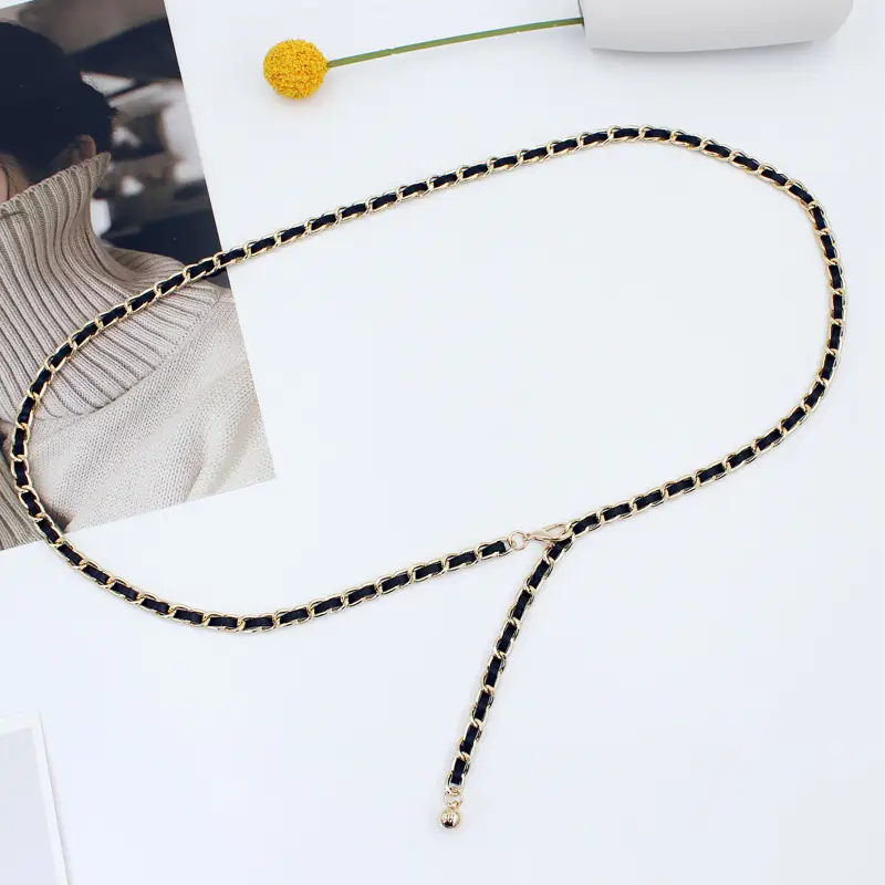 Gold Plated Black Embellished Wind Pendant Waist Chain - Image 3
