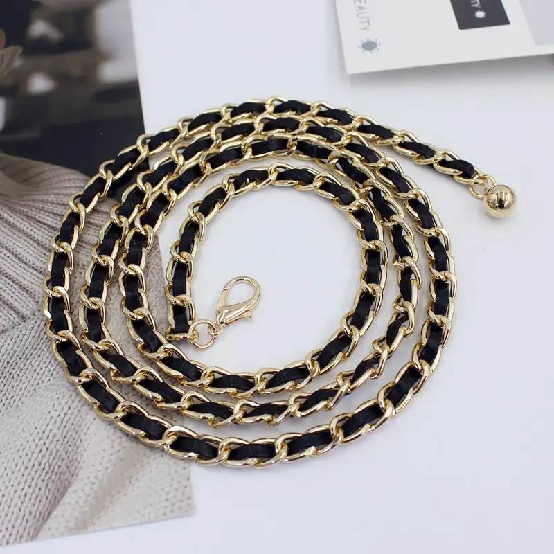 Gold Plated Black Embellished Wind Pendant Waist Chain - Image 4