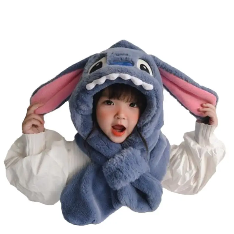 Kids Stitch Hooded Wool Winter Hat Blue