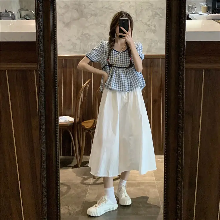Plus Size White A-Line Skirt Mid Length Fat mm — feature 15