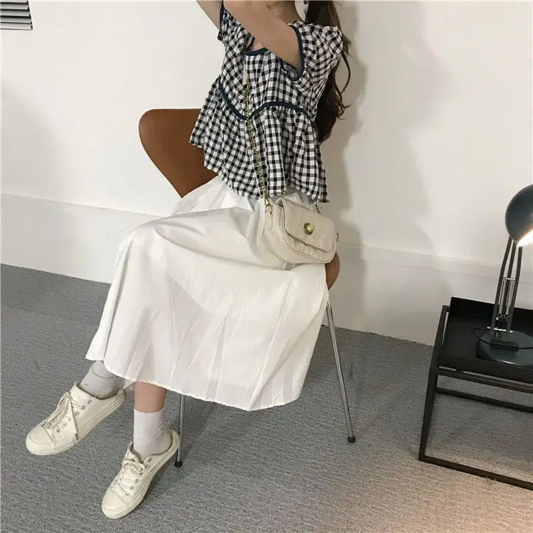 Plus Size White A-Line Skirt Mid Length Fat mm — feature 8