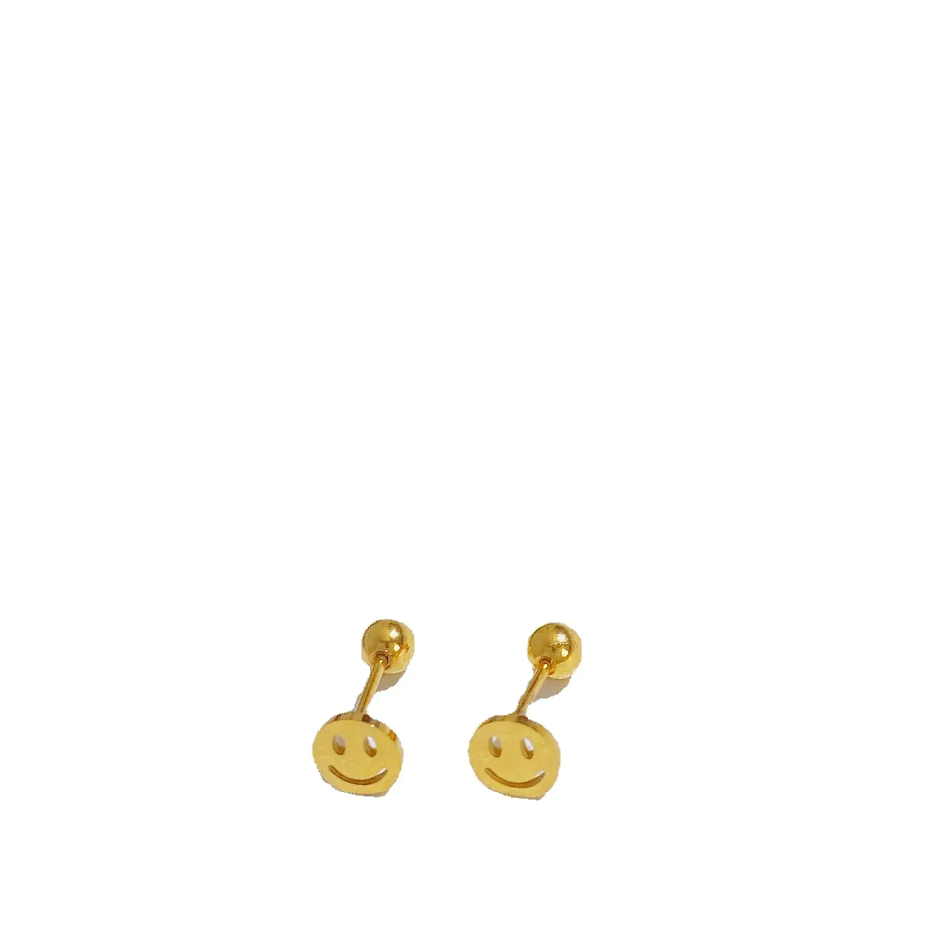 Titanium Steel K Gold Mini Smiley Earrings - Image 6