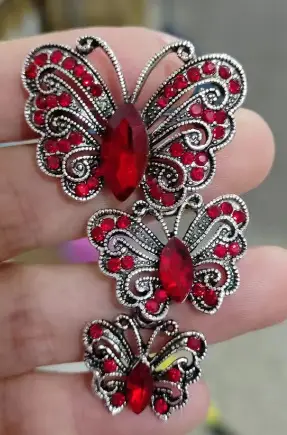 Vintage Silver Butterfly Brooch with Blue Crystal Diamonds - Image 3