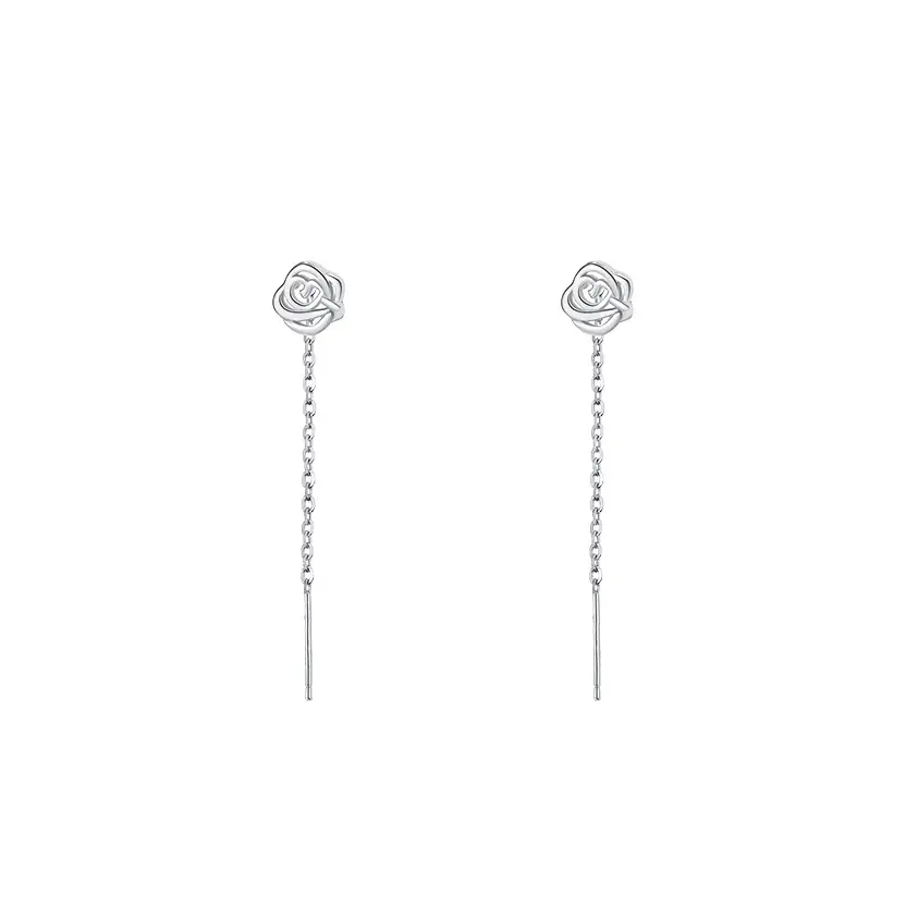 S999 Foot Silver Hollow Rose Tassel Earrings Women's Luxury Elegant French Style - Image 7