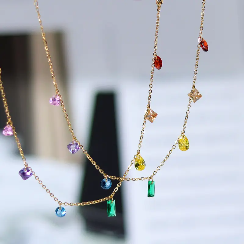 Korean Style Rainbow Diamond Bracelet Titanium Steel Plated 18K Gold - Image 5