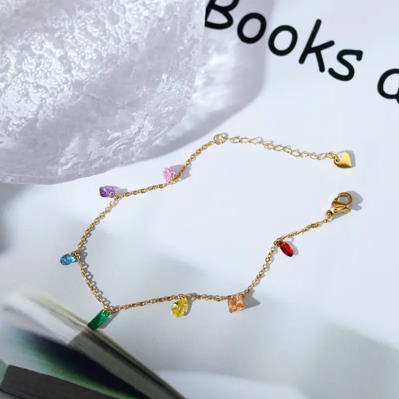 Korean Style Rainbow Diamond Bracelet Titanium Steel Plated 18K Gold - Image 6