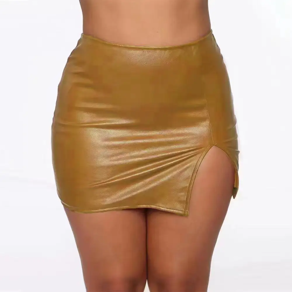 2022 Hot Girl Black Hip Slit Pu Leather Skirt Set - Image 4