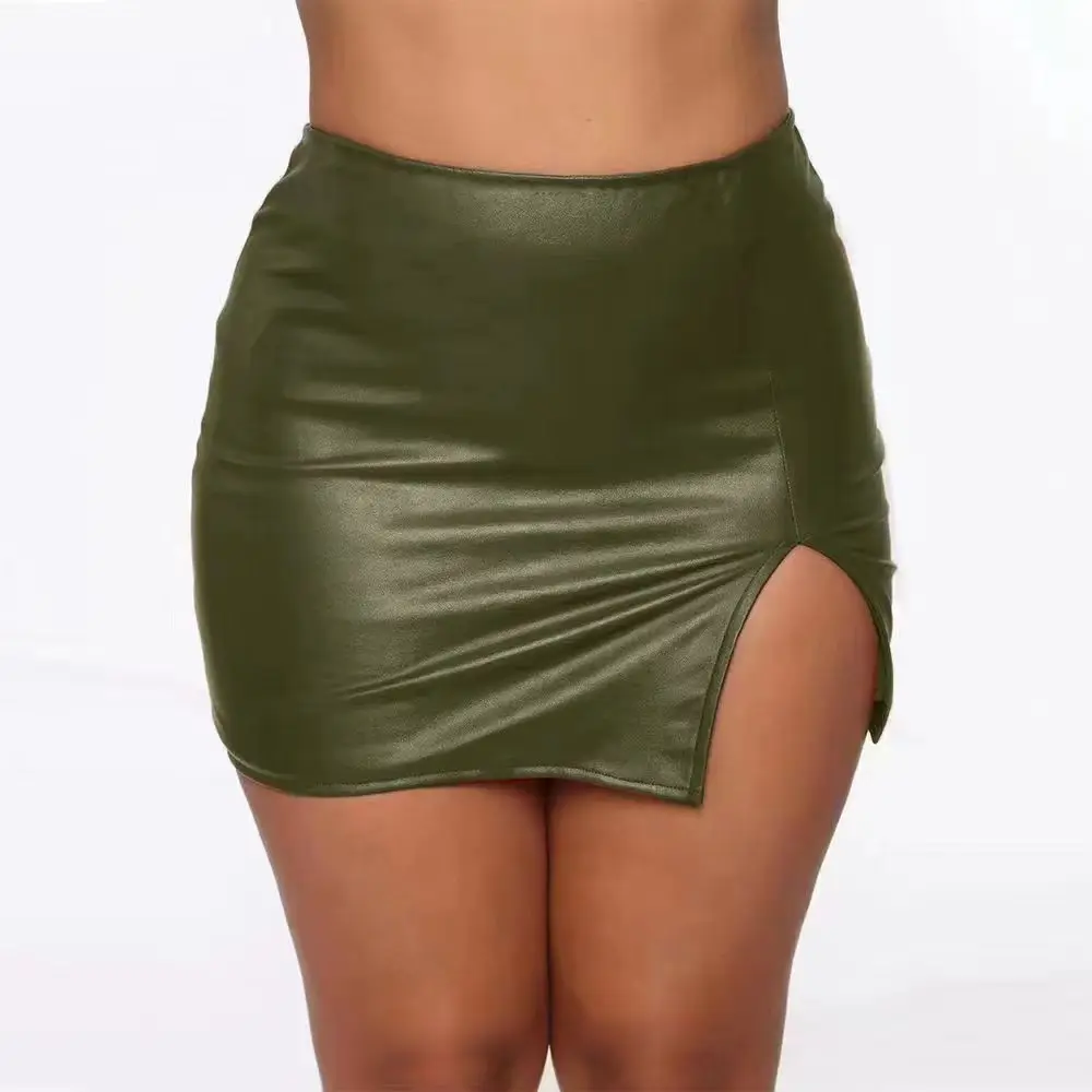 2022 Hot Girl Black Hip Slit Pu Leather Skirt Set - Image 5
