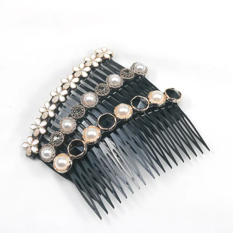 Black Pearl Hair Comb with Crystal & Pearl Accents - Image 29