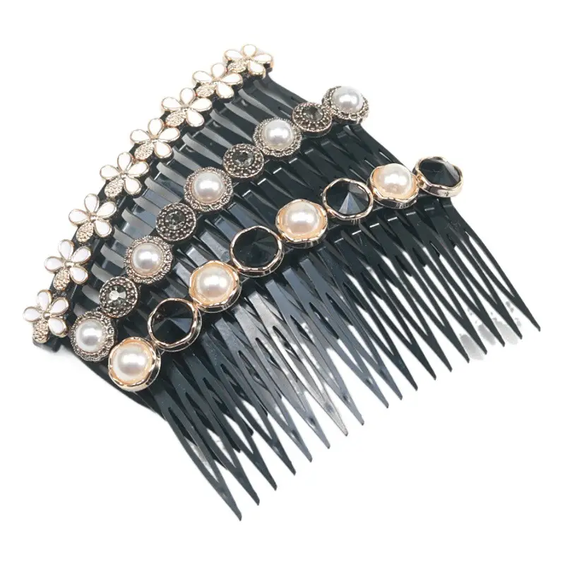 Black Pearl Hair Comb with Crystal & Pearl Accents