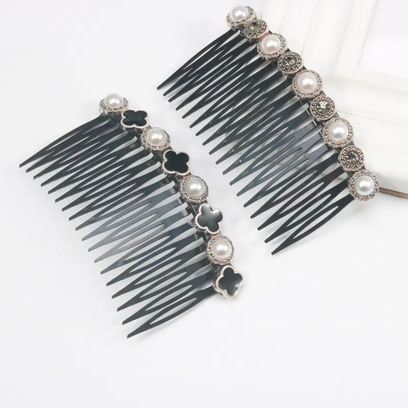 Black Pearl Hair Comb with Crystal & Pearl Accents - Image 11