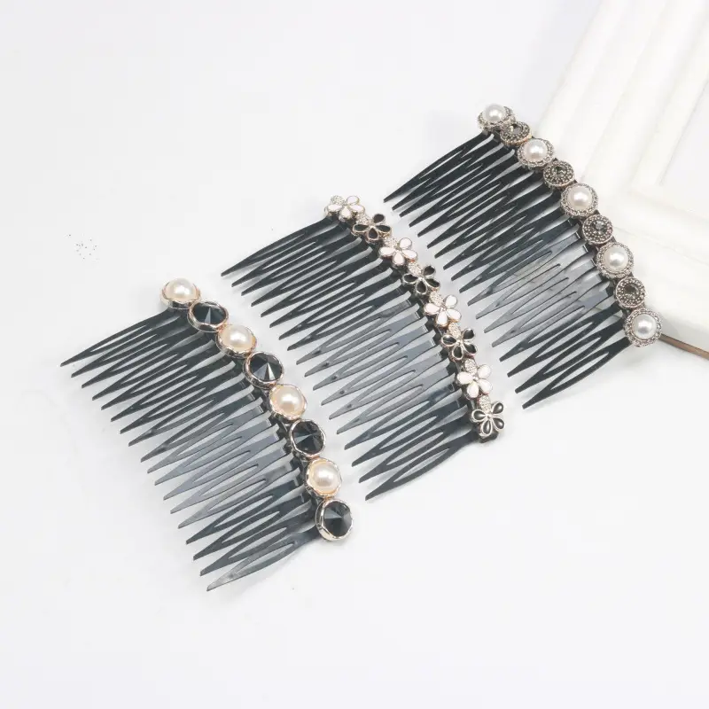 Black Pearl Hair Comb with Crystal & Pearl Accents - Image 14