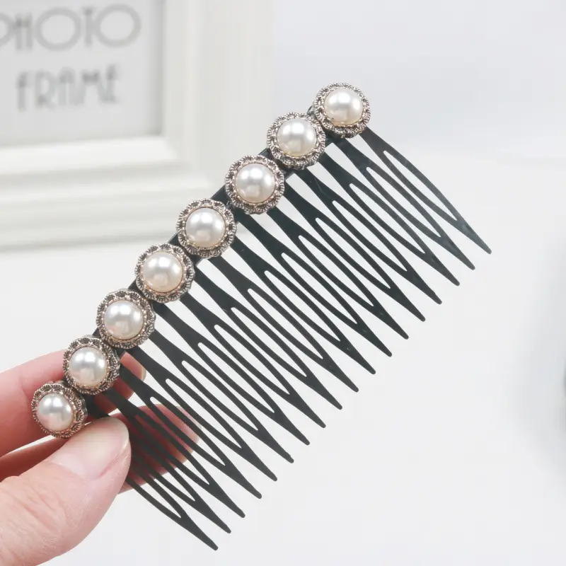 Black Pearl Hair Comb with Crystal & Pearl Accents - Image 6