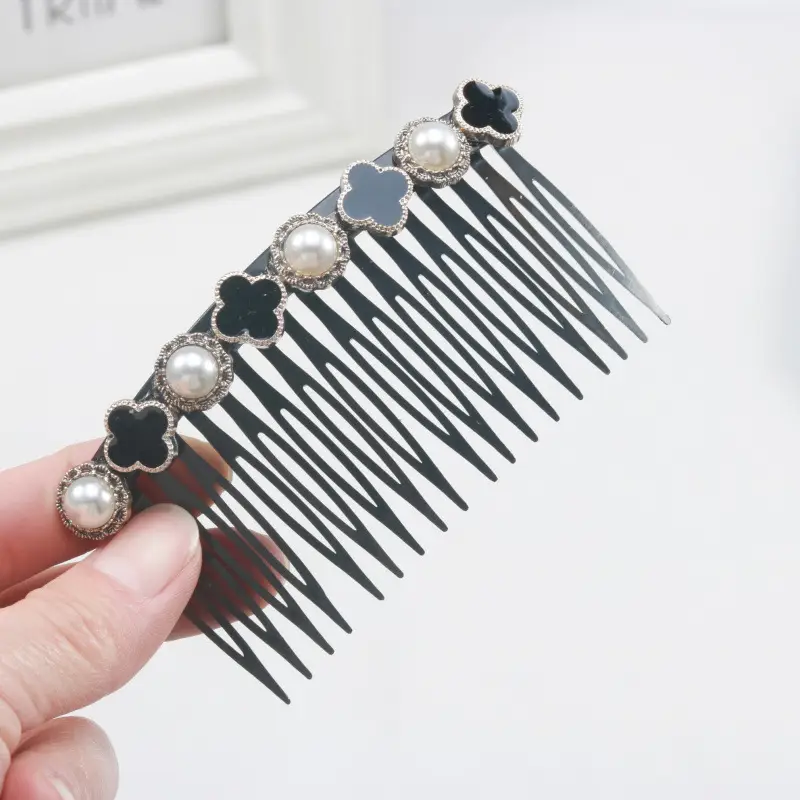Black Pearl Hair Comb with Crystal & Pearl Accents - Image 8